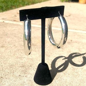 Chunky silvertone 2” hoop earrings